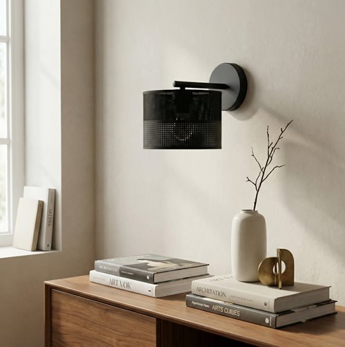 Kinkiet KARBON K1 BLACK klasyczny, abażur, czarny