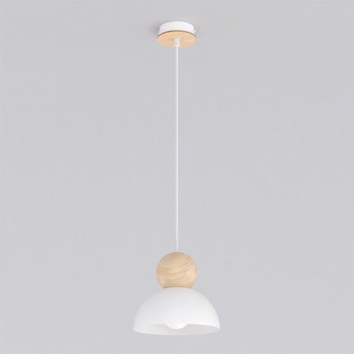 Lampa wisząca KAKI 1S WHITE nowoczesna, biała, metal drewno