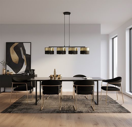 Lampa wisząca LUX 4 BL GOLD klasyczna, abażur, czarny, złoty