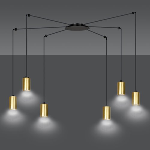Lampa wisząca TRAKER 6 BL/GOLD nowoczesna pająk czarno/złota