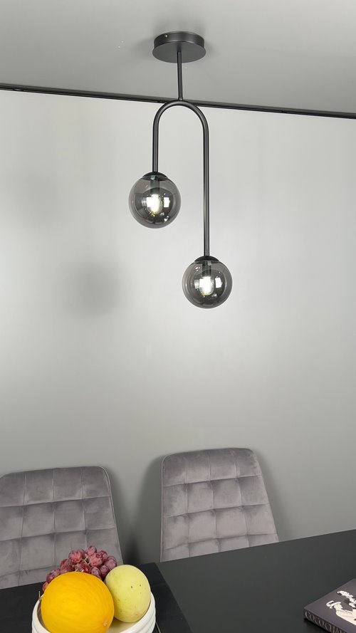Lampa wisząca ATRIA 2 BL GRAFIT, design, klosz, biały czarny