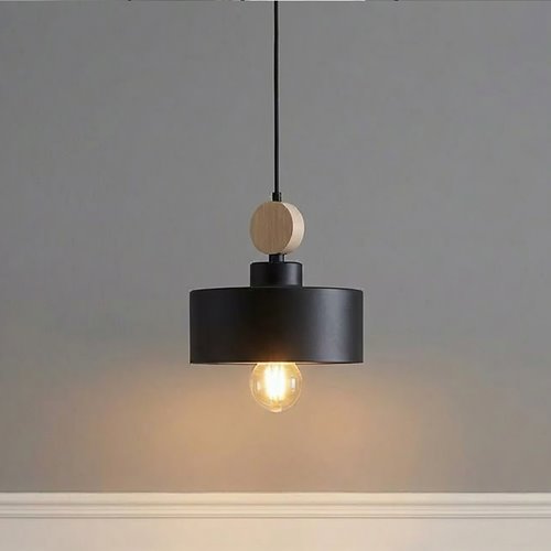 Lampa wisząca TUNISO 1 BLACK skandynawska, drewno, czarna