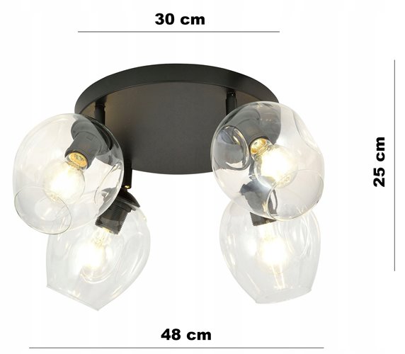 Lampa sufitowa FLOW 4 TRANSPARENT loft klosz czarna