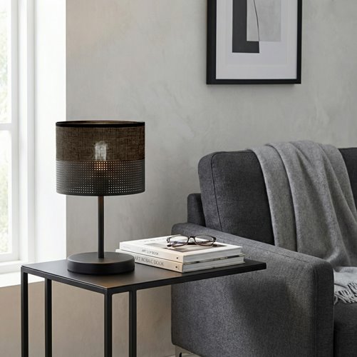 Lampka nocna KARBON LN1 BLACK abażur, czarna, klasyczna