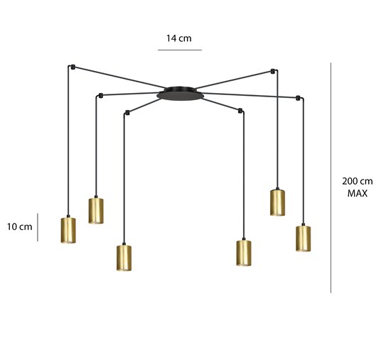 Lampa wisząca TRAKER 6 BL/GOLD nowoczesna pająk czarno/złota