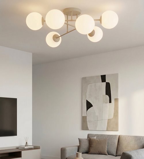 Lampa sufitowa ROMA 6 MOKKA nowoczesna, klosz, beżowa, biała