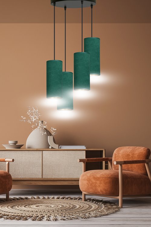 Lampa wisząca BENTE 4 BL PREMIUM GREEN abażur welur zielony