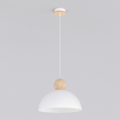 Lampa wisząca KAKI 1M WHITE nowoczesna, biała, metal drewno