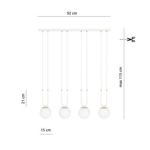Lampa wisząca GLAM 4 WH/OPAL glamour biała/złota