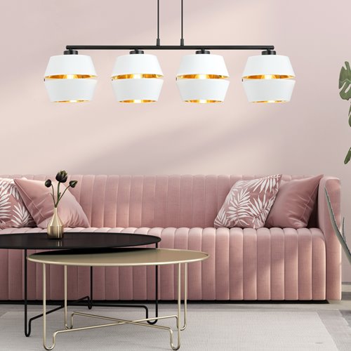 Lampa wisząca PIANO 4 WHITE/GOLD abażury czarna/biała/złota