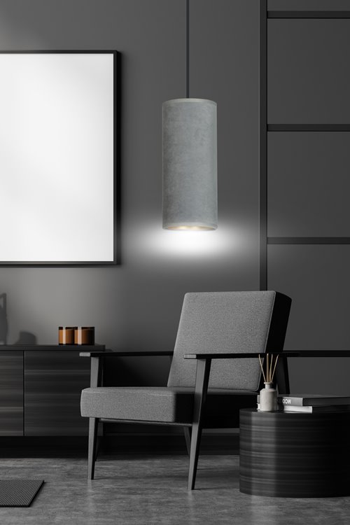 Lampa wisząca BENTE 1 BL GRAY abażur welur szary