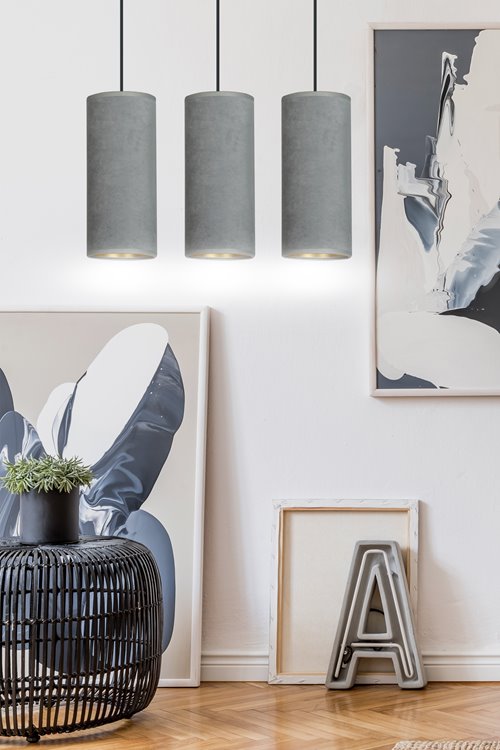 Lampa wisząca BENTE 3 BL GRAY abażur welur szary