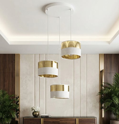 Lampa wisząca LUX 3 WH GOLD PREMIUM abażur, biały, złoty