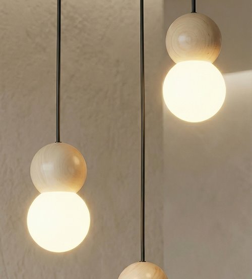 Lampa wisząca LOOP 3 BLACK nowoczesna, czarna, drewno, klosz