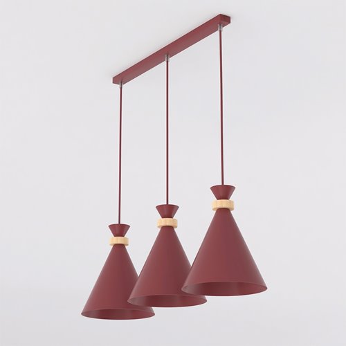 Lampa wisząca ZERO 3 BURGUNDY nowoczesna, metal, drewno