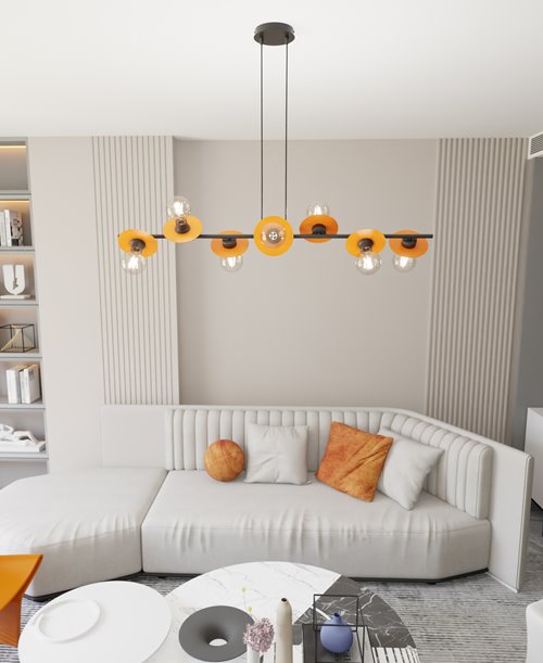 Lampa wisząca TOKEN 8 BL ORANGE loft, czarny, pomarańcz
