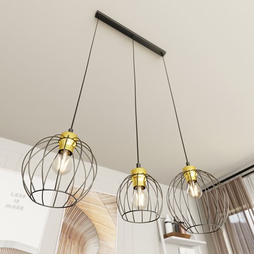 Lampa wisząca NANDO 3 BL GOLD loft, nowoczesna, czarno/złota
