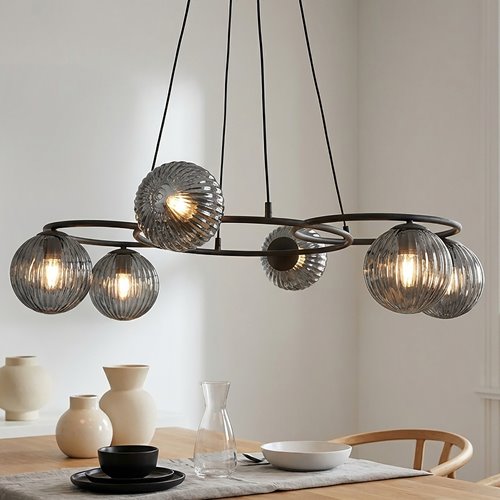Lampa wisząca LIBRA 6 BL GRAFIT, design, klosz, biały czarny