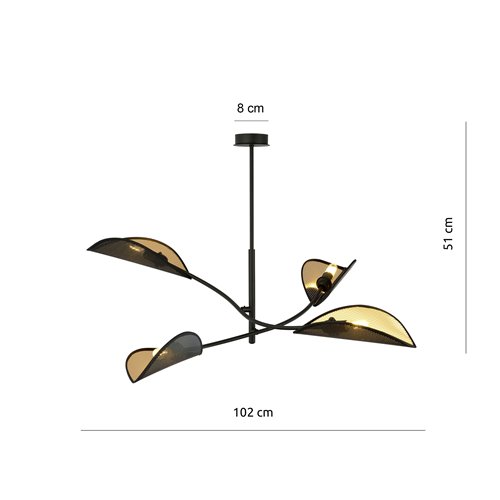 Lampa sufitowa LOTUS 4 BLACK/GOLD abażury czarna/złota