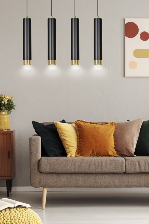 Lampa wisząca KIBO 4 BL/GOLD nowoczesna, tuby, czarno/złota