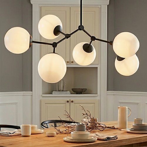 Lampa sufitowa SPACE 6 BL/OPAL kule klosze czarna/biała