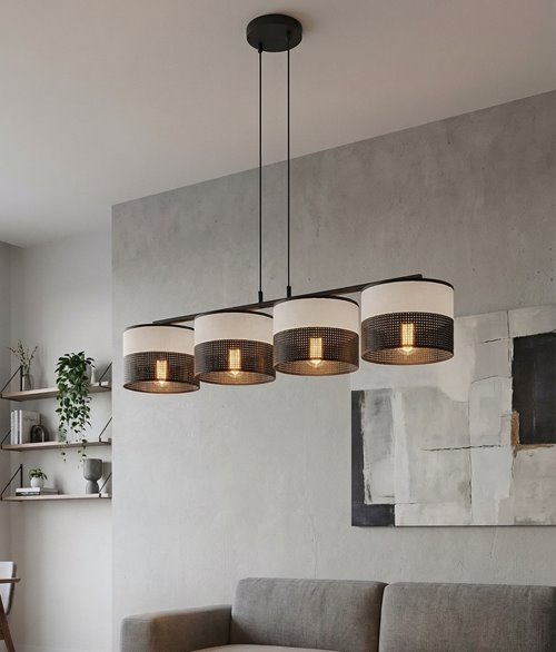 Lampa wisząca KARBON 4 BL GRAY klasyczna, abażur, szara