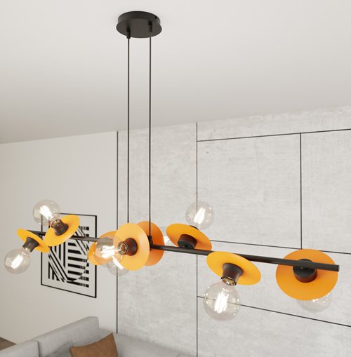 Lampa wisząca TOKEN 8 BL ORANGE loft, czarny, pomarańcz