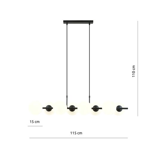 Lampa wisząca RORY 8 BLACK/OPAL loft, czarna, klosz