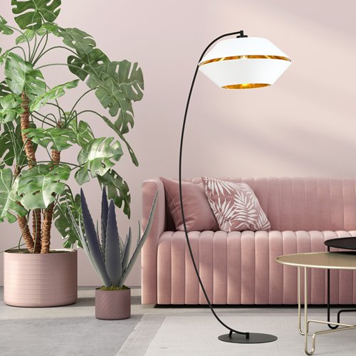 Lampa podłogowa PIANO WHITE/GOLD abażur czarna/biała/złota