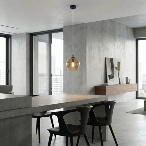 Lampa wisząca COSMO 1 BL MIODOWY loft klosz bursztyn czarna