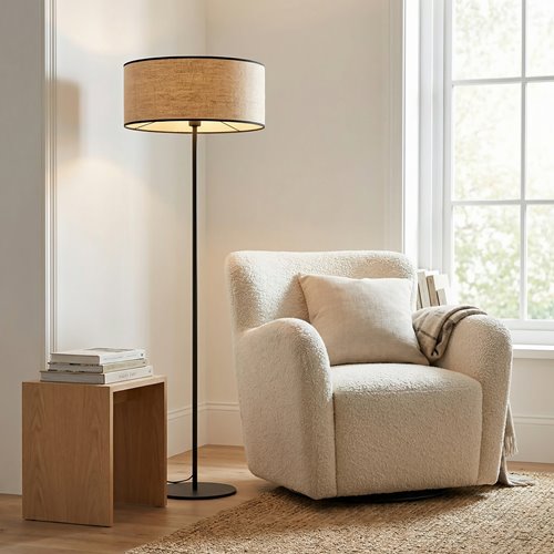 Lampa podłogowa ECO LP1 RATTAN klasyczna, beżowa, abażur