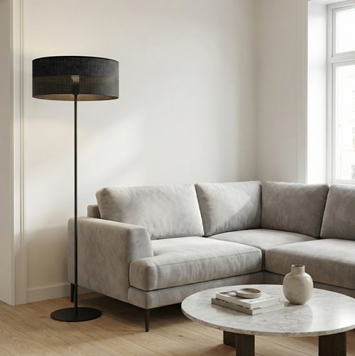 Lampa podłogowa KARBON LP1 BLACK klasyczna, czarna, abażur