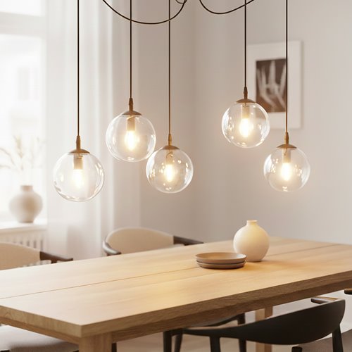 Lampa wisząca GIGI 5 BL TRANSPARENT pająk, klosze, czarna