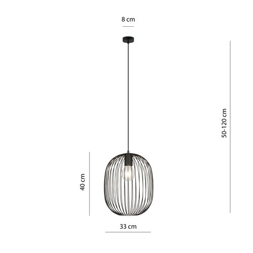 Lampa wisząca ONYX 1 BL loft, druciak, regulowana, czarna