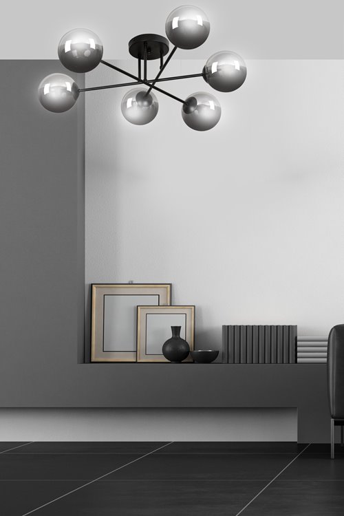 Lampa sufitowa BRENDI 6B BL GRAFIT loft klosze grafit czarna