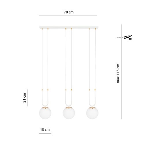 Lampa wisząca GLAM 3 WH/OPAL glamour biała/złota