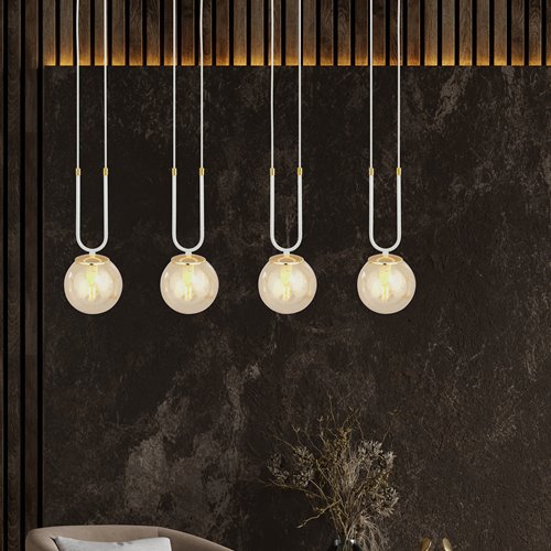 Lampa wisząca GLAM 4 WH/MIODOWY biała/bursztyn/złota