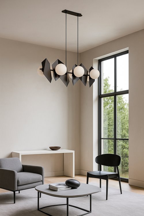 Lampa wisząca DRIFTON 6 BLACK nowoczesna klosz biało/czarna
