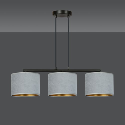 Lampa wisząca HILDE 3 BL GRAY regulowana abażur welur szary