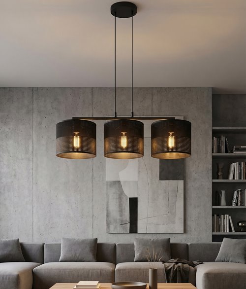 Lampa wisząca KARBON 3 BLACK klasyczna, abażur, czarna