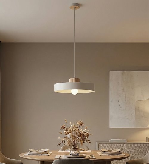 Lampa wisząca KIVI 1L WHITE nowoczesna, biała, metal, drewno