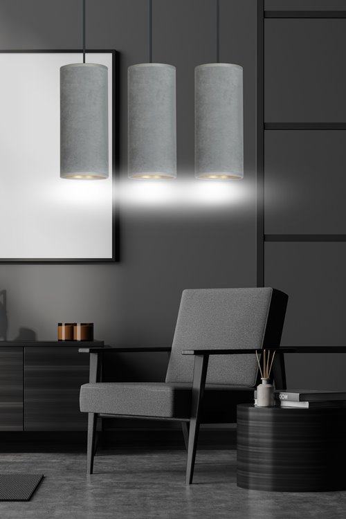 Lampa wisząca BENTE 3 BL GRAY abażur welur szary