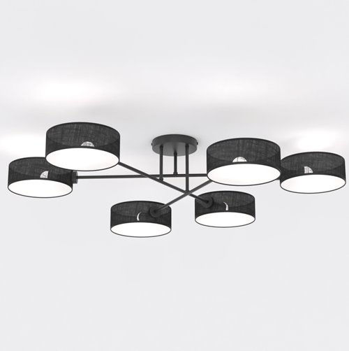Lampa sufitowa MAGA 6 BLACK plafon, czarna, abażur