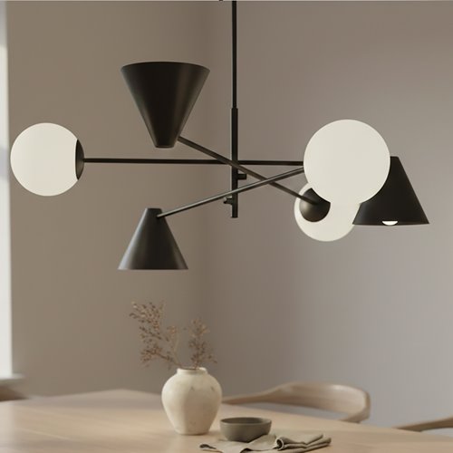 Żyrandol HERMES 6 BLACK nowoczesny, czarny, klosz, salon