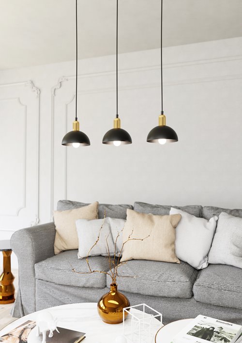 Lampa wisząca MOTO 3 BL, loft, metal, czarna, złota