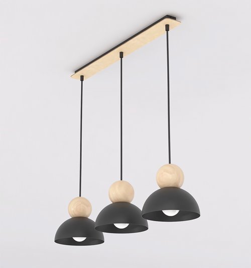 Lampa wisząca KAKI 3 BLACK nowoczesna, czarna, metal drewno