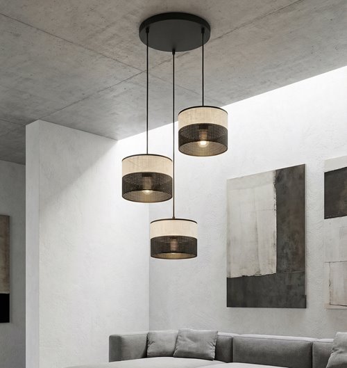 Lampa wisząca KARBON 3 BL GRAY PREMIUM abażur, szara