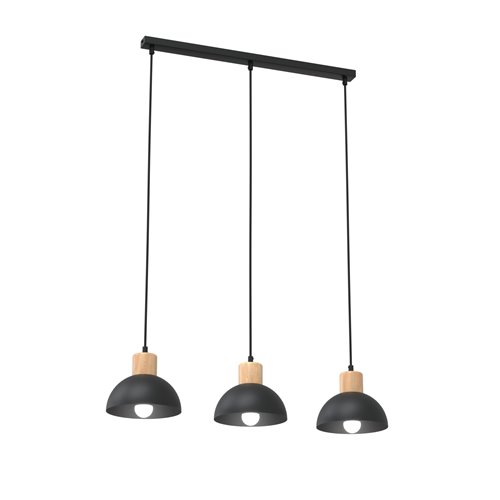 Lampa wisząca SECO 3 BL, loft, metal, czarna, drewno