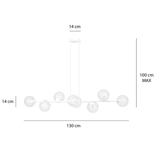 Lampa wisząca ROSSI 8 WH TRANSPARENT nowoczesna klosz biała