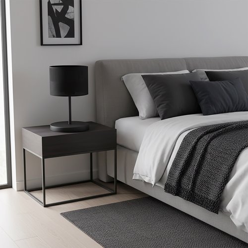 Lampka nocna KARBON LN1 BLACK abażur, czarna, klasyczna